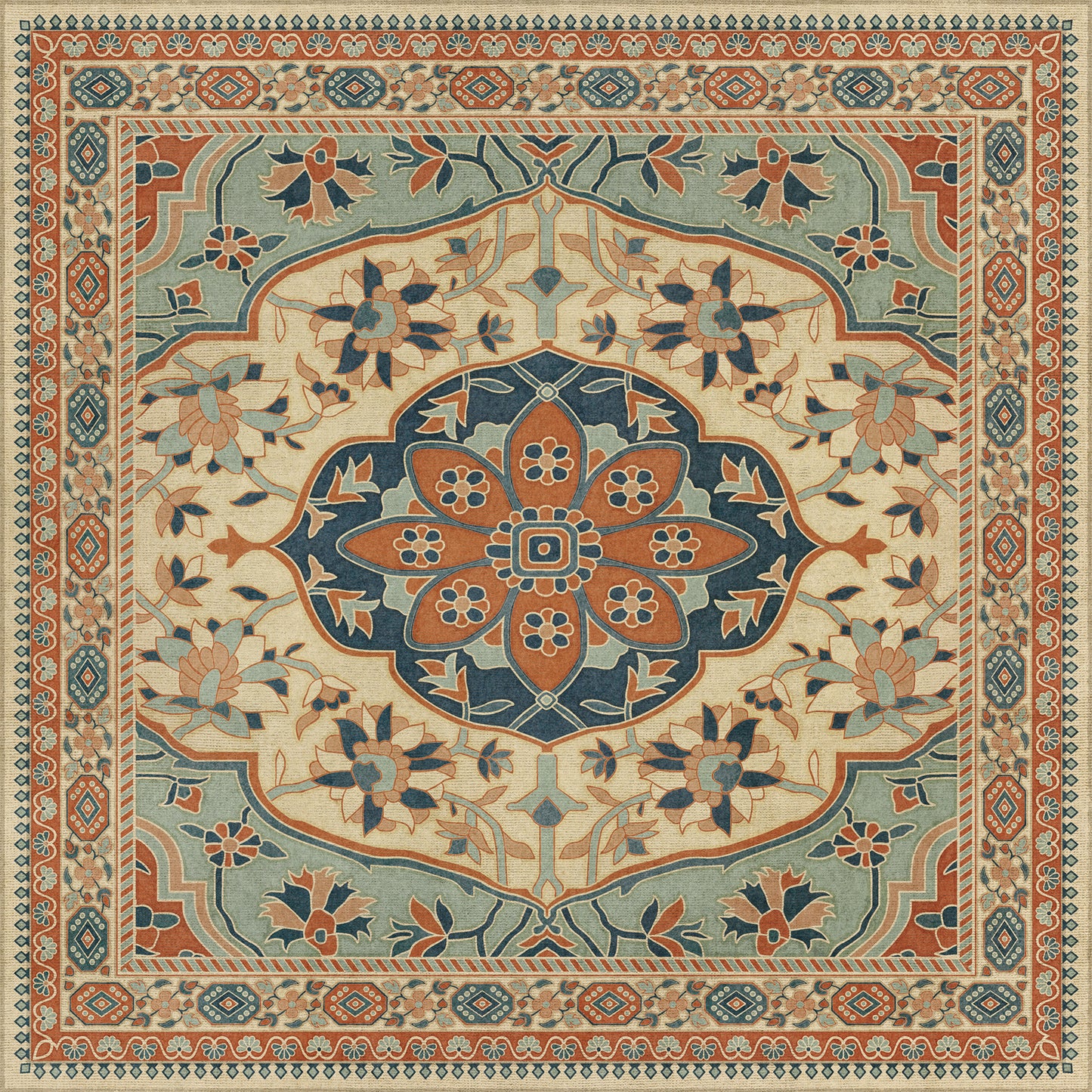 Persian Bazaar - Farahan - Ava 36x36 Vintage Vinyl Floorcloth