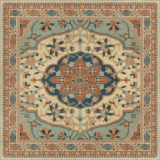 Persian Bazaar - Farahan - Ava 36x36 Vintage Vinyl Floorcloth