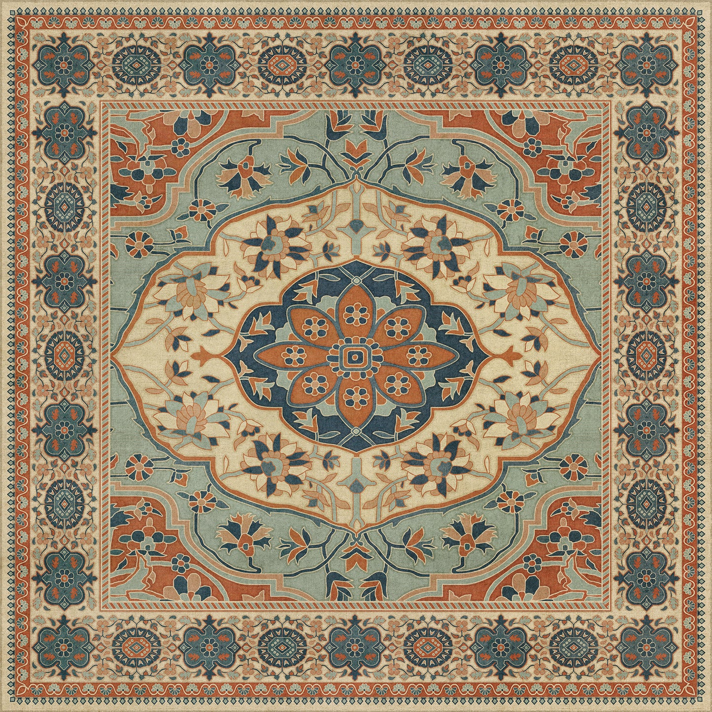 Persian Bazaar - Farahan - Ava 48x48 Vintage Vinyl Floorcloth