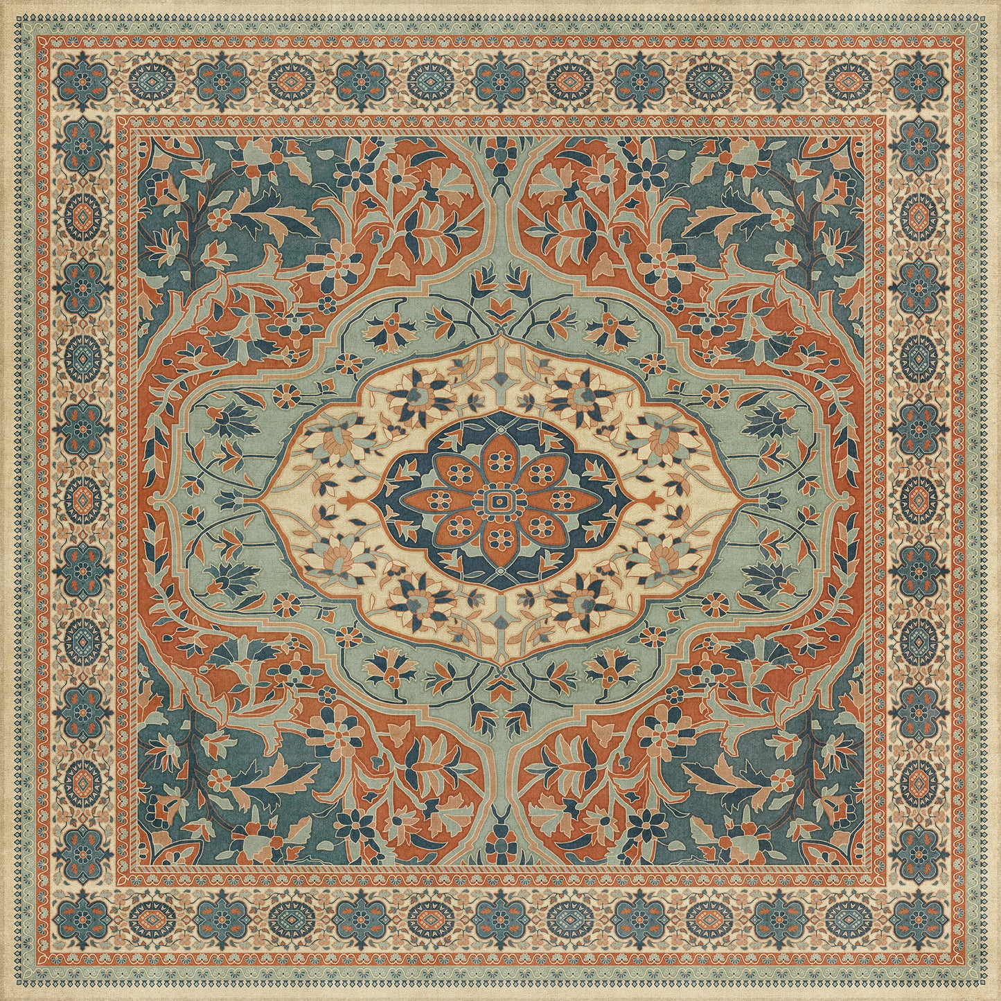 Persian Bazaar - Farahan - Ava 72x72 Vintage Vinyl Floorcloth