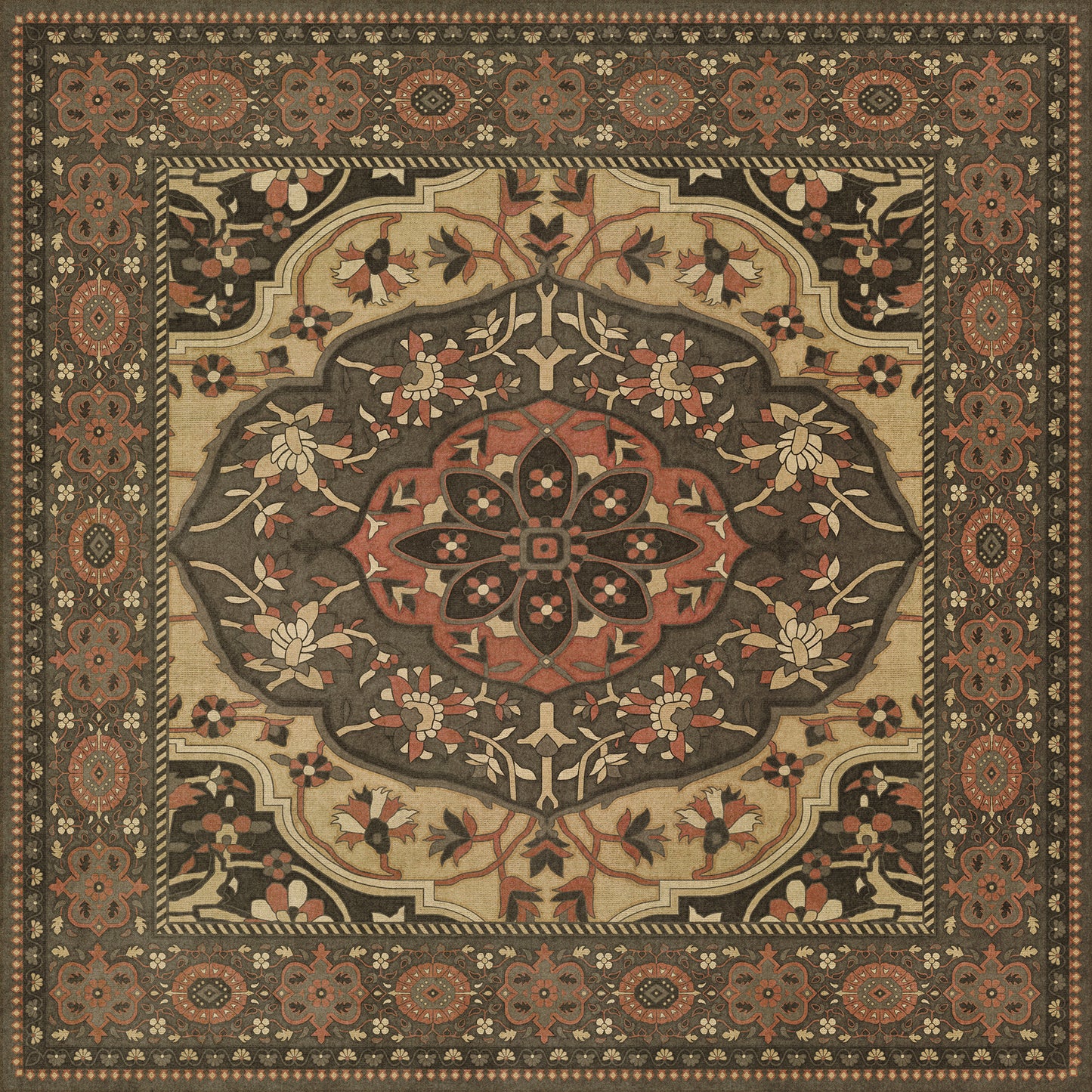 Persian Bazaar - Farahan - Azar 48x48 Vintage Vinyl Floorcloth