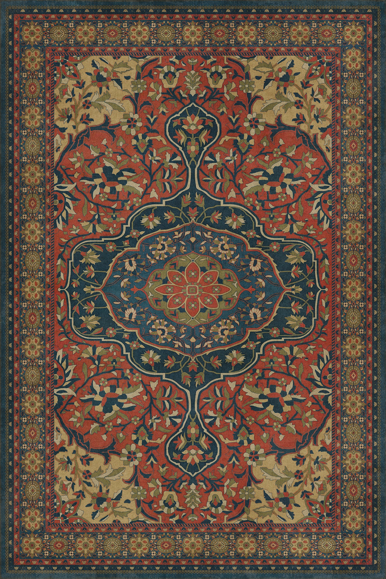 Persian Bazaar - Farahan - Delara 72x108 Vintage Vinyl Floorcloth
