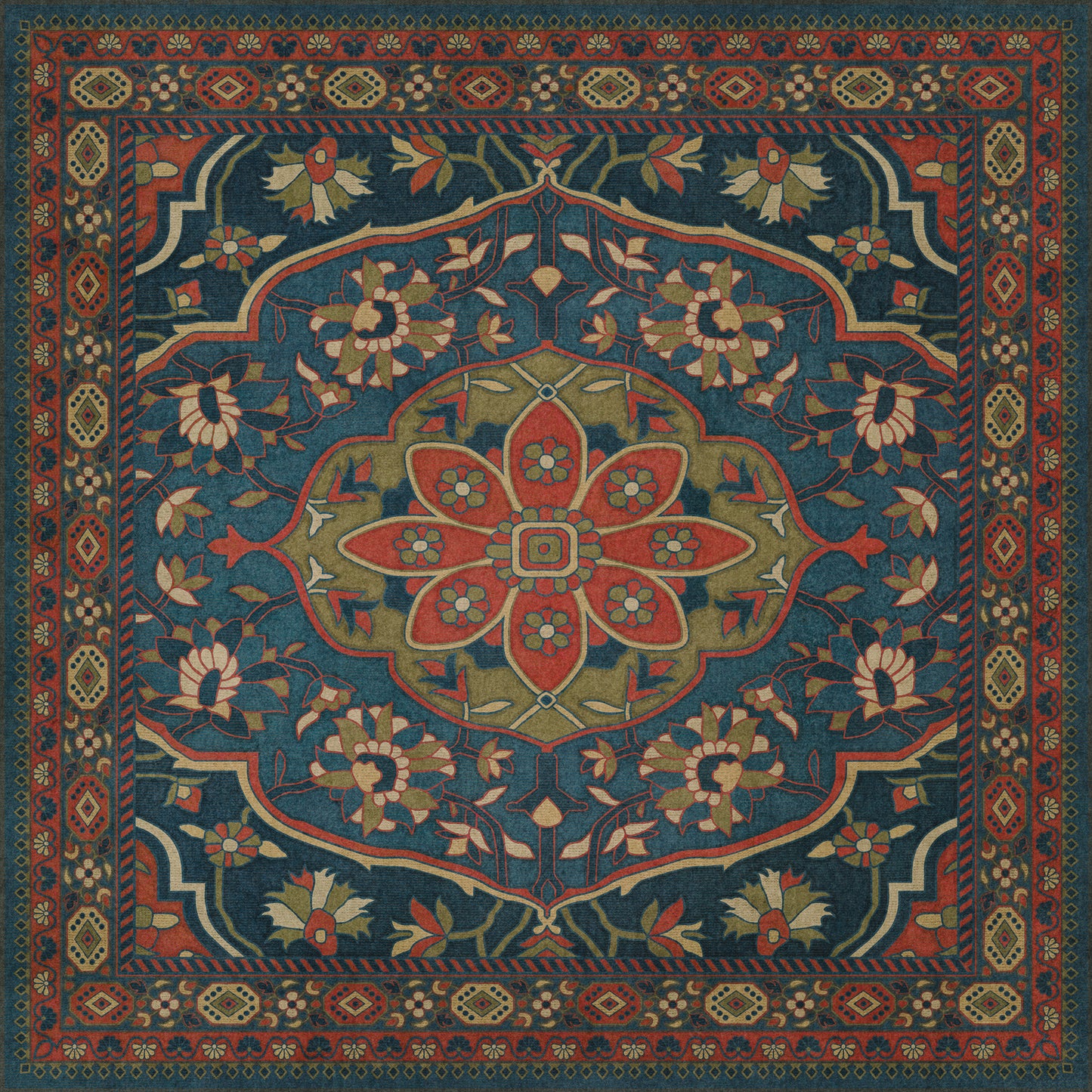 Persian Bazaar - Farahan - Delara 36x36 Vintage Vinyl Floorcloth