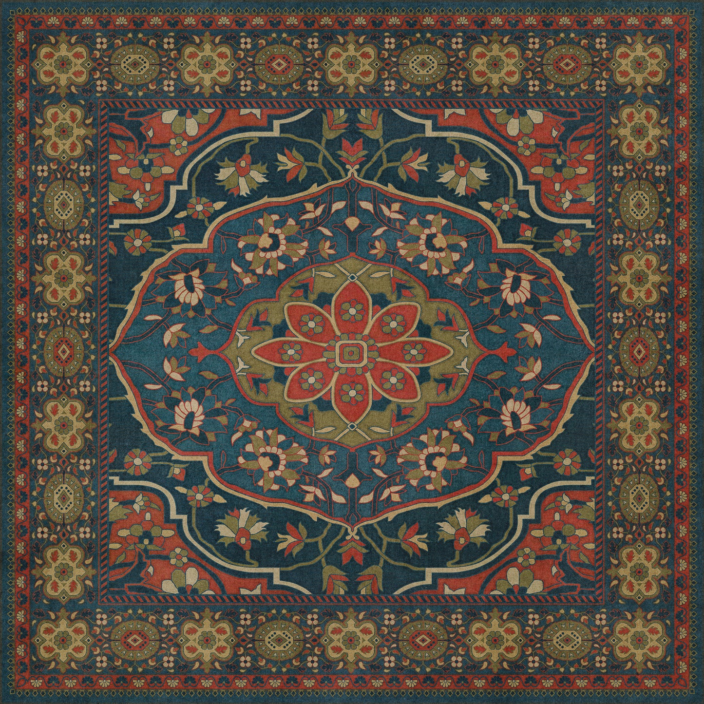 Persian Bazaar - Farahan - Delara 48x48 Vintage Vinyl Floorcloth