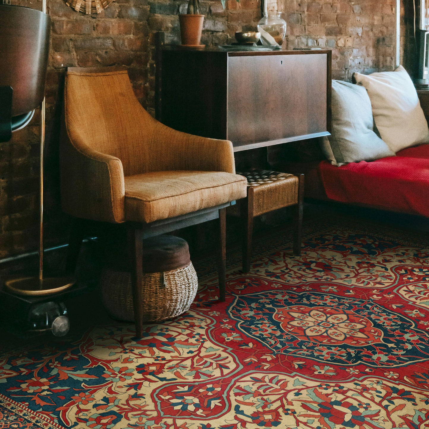 Persian Bazaar - Farahan - Farid 72x108 Vintage Vinyl Floorcloth