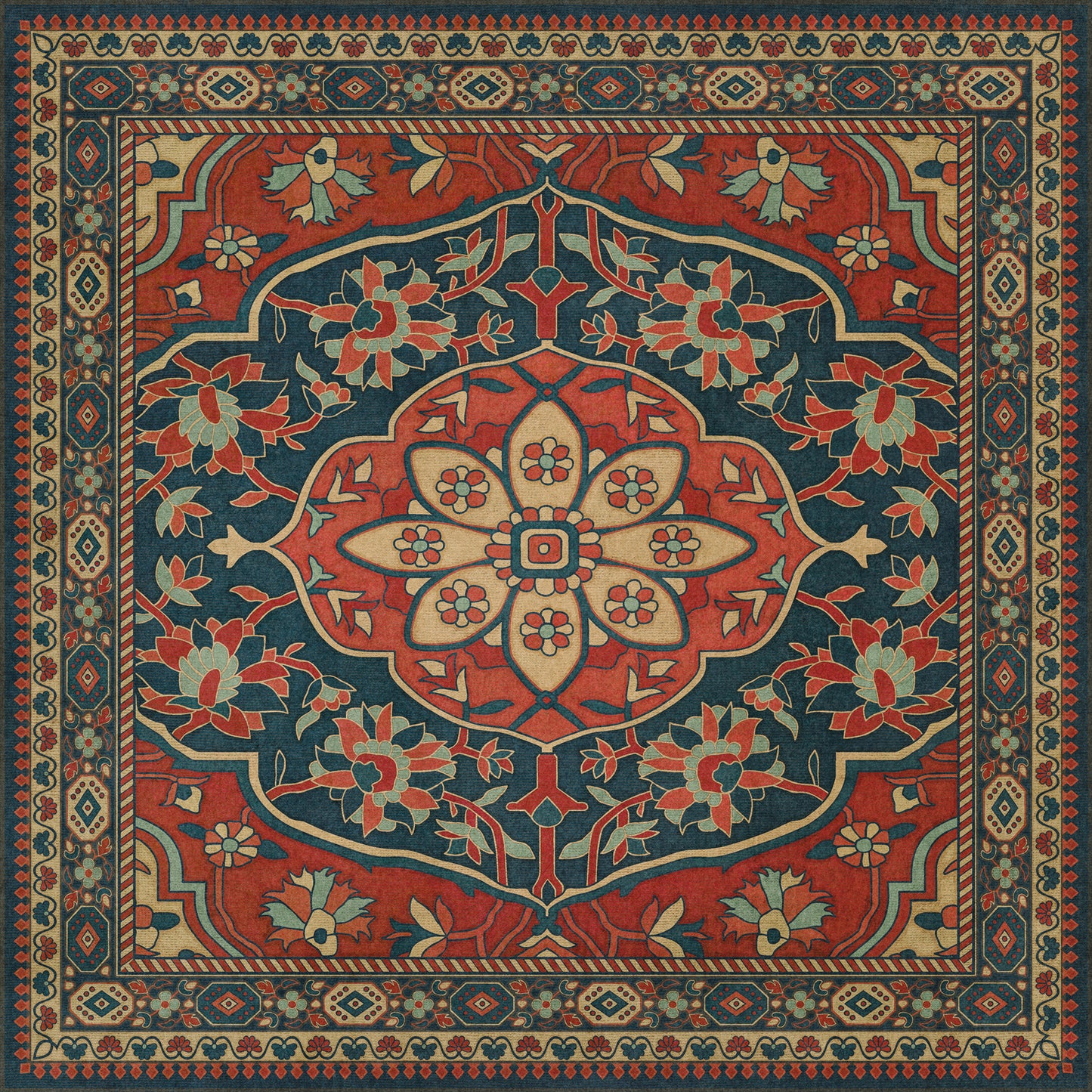 Persian Bazaar - Farahan - Farid 36x36 Vintage Vinyl Floorcloth