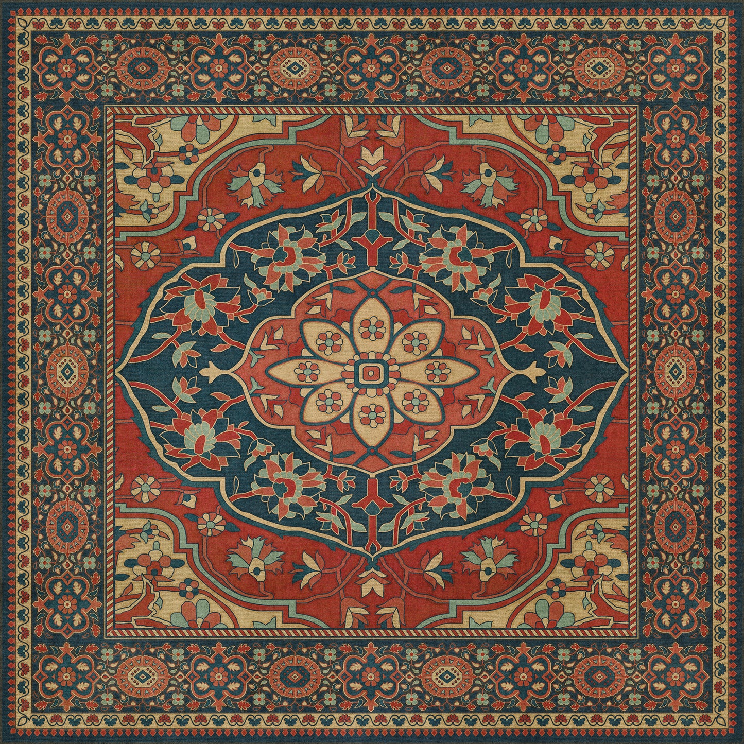 Persian Bazaar - Farahan - Farid 48x48 Vintage Vinyl Floorcloth