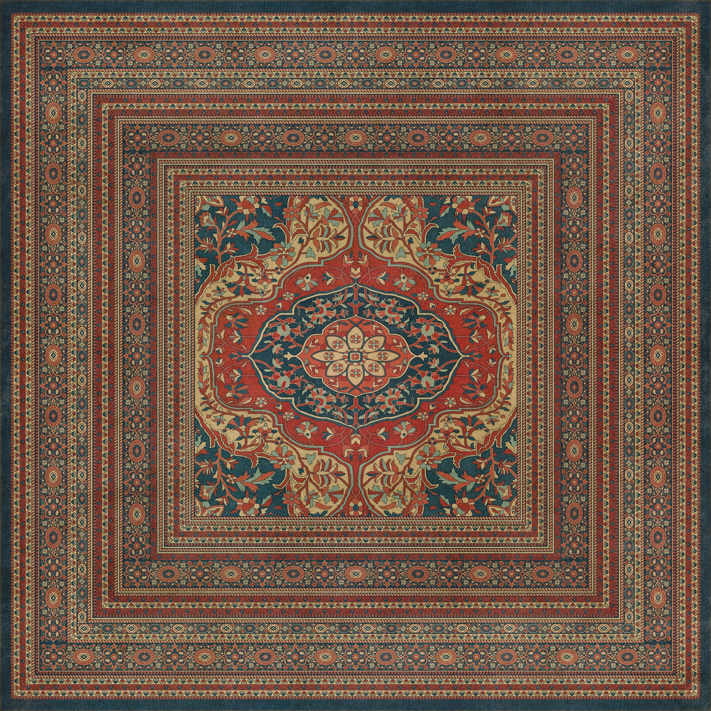 Persian Bazaar - Farahan - Farid 120x120 Vintage Vinyl Floorcloth