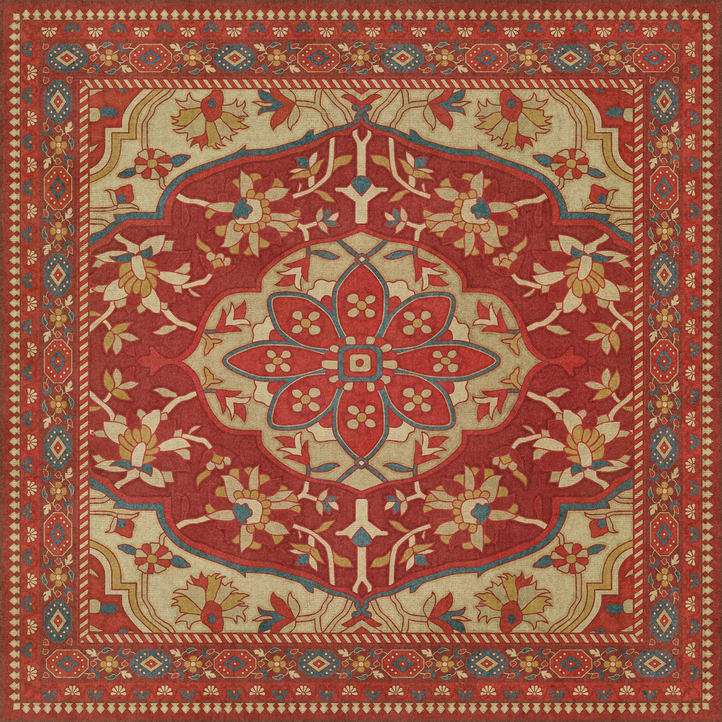 Persian Bazaar - Farahan - Firdaus 36x36 Vintage Vinyl Floorcloth