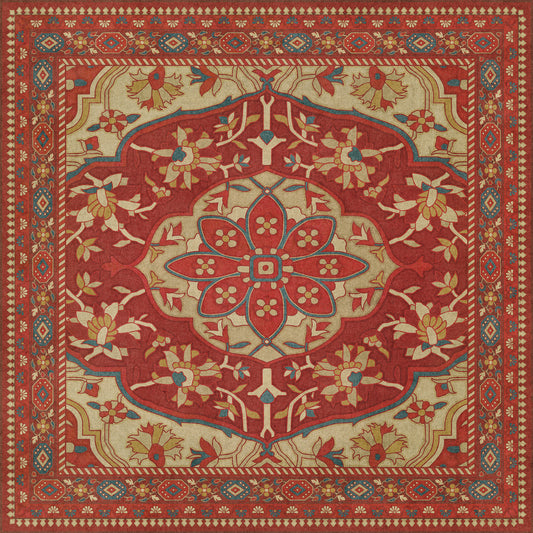 Persian Bazaar - Farahan - Firdaus 36x36 Vintage Vinyl Floorcloth