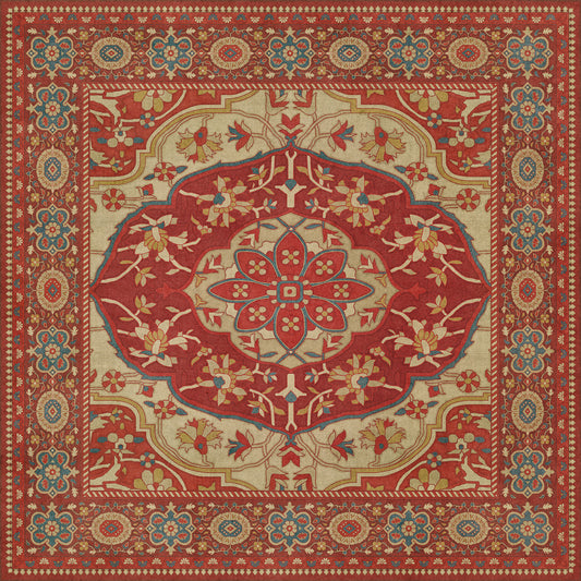 Persian Bazaar - Farahan - Firdaus 48x48 Vintage Vinyl Floorcloth
