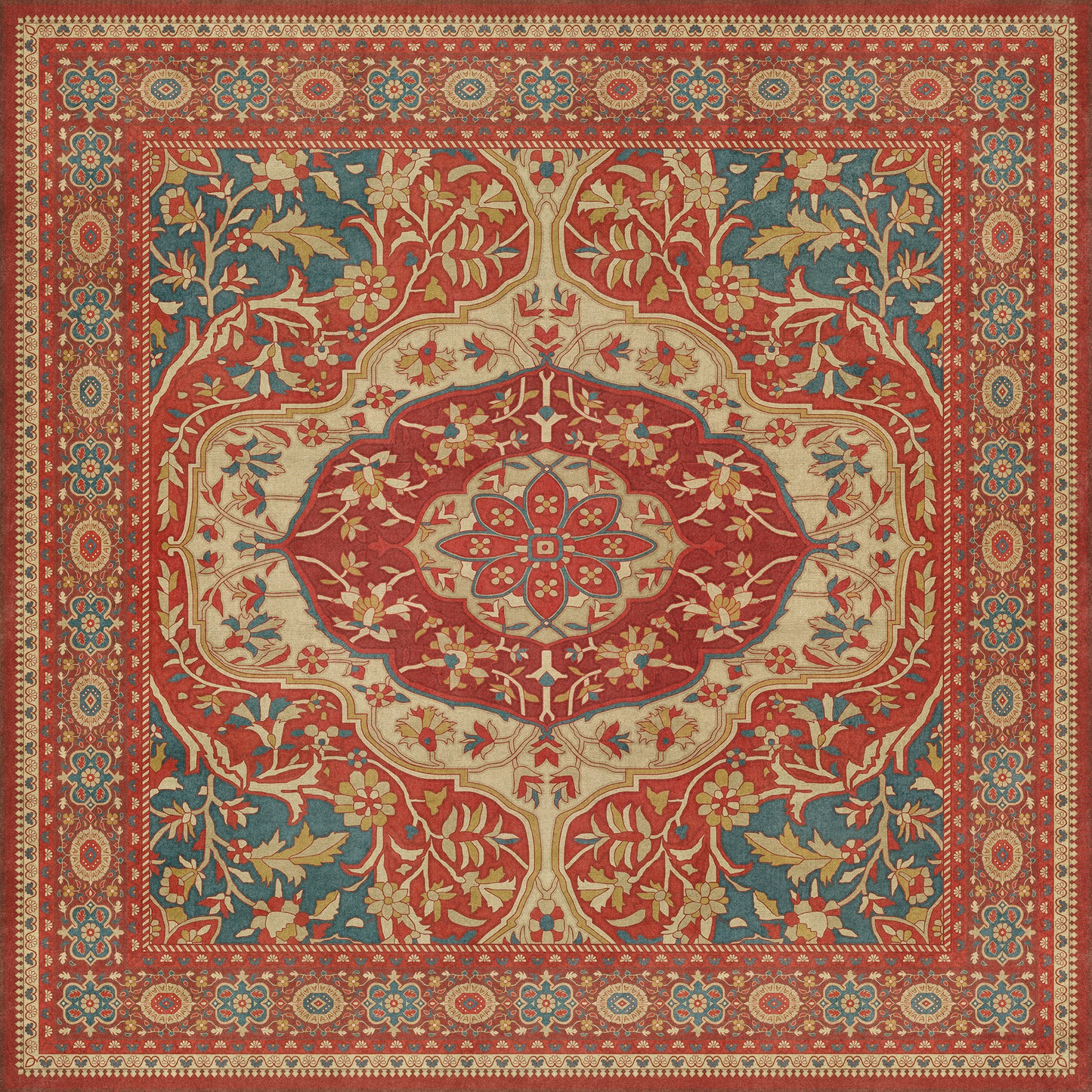 Persian Bazaar - Farahan - Firdaus 72x72 Vintage Vinyl Floorcloth