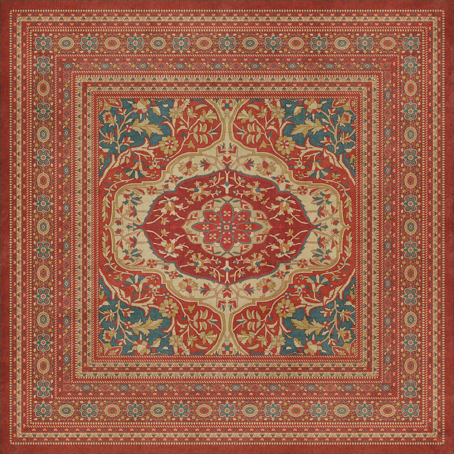 Persian Bazaar - Farahan - Firdaus 96x96 Vintage Vinyl Floorcloth