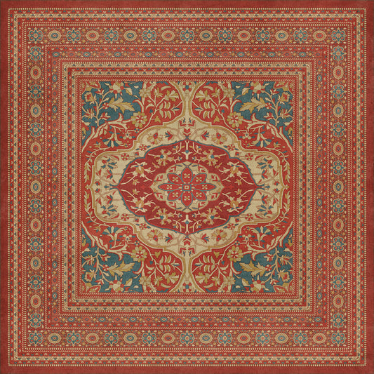 Persian Bazaar - Farahan - Firdaus 96x96 Vintage Vinyl Floorcloth