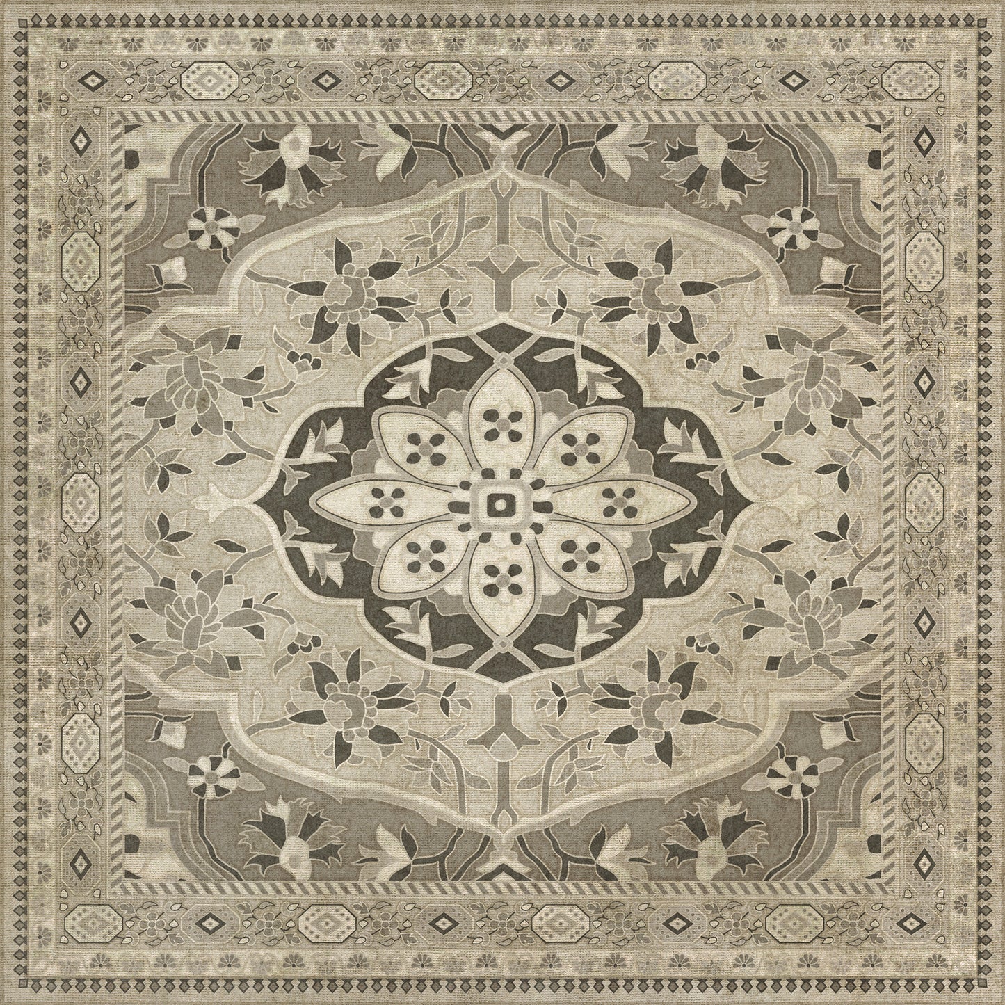 Persian Bazaar - Farahan - Mahtab 36x36 Vintage Vinyl Floorcloth