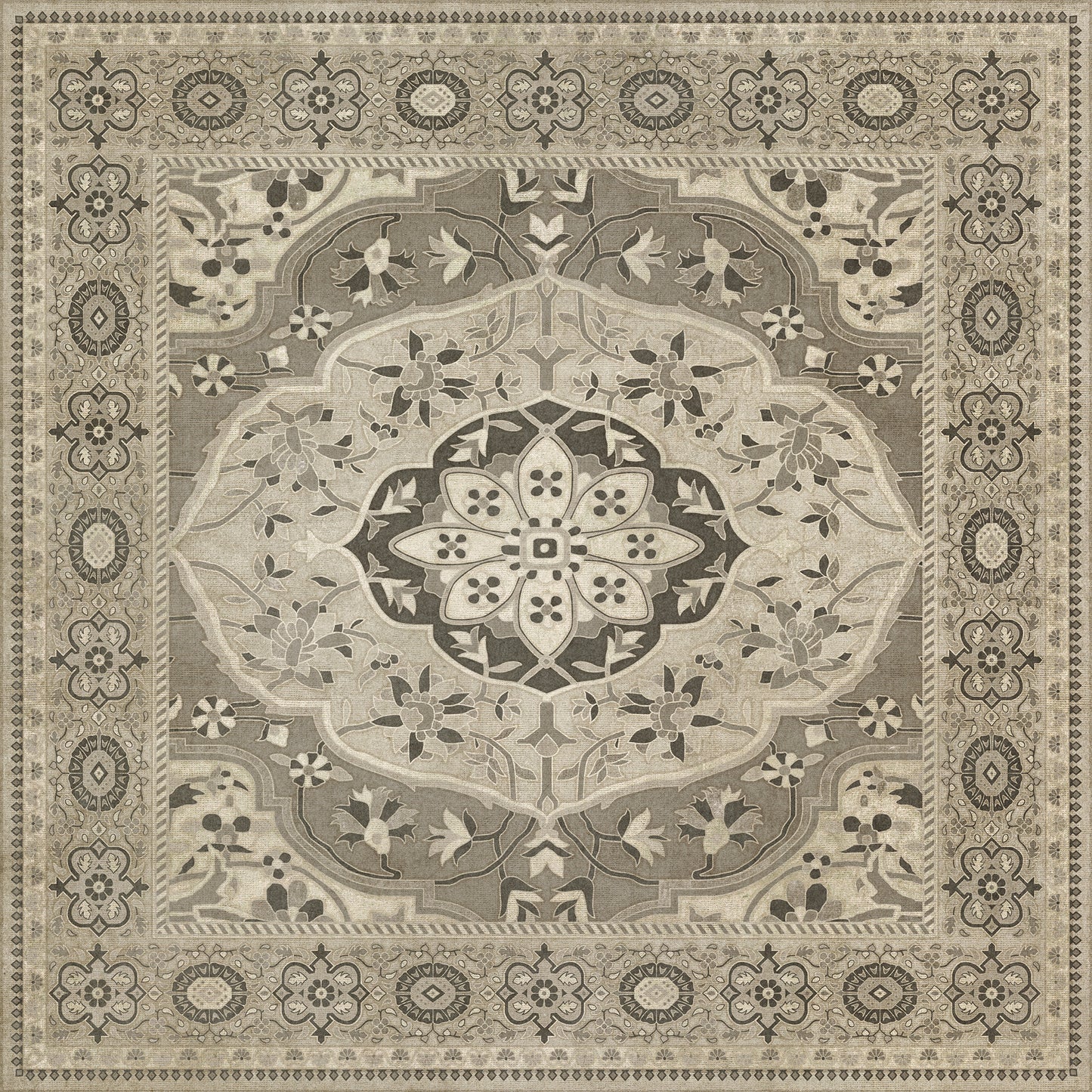 Persian Bazaar - Farahan - Mahtab 48x48 Vintage Vinyl Floorcloth