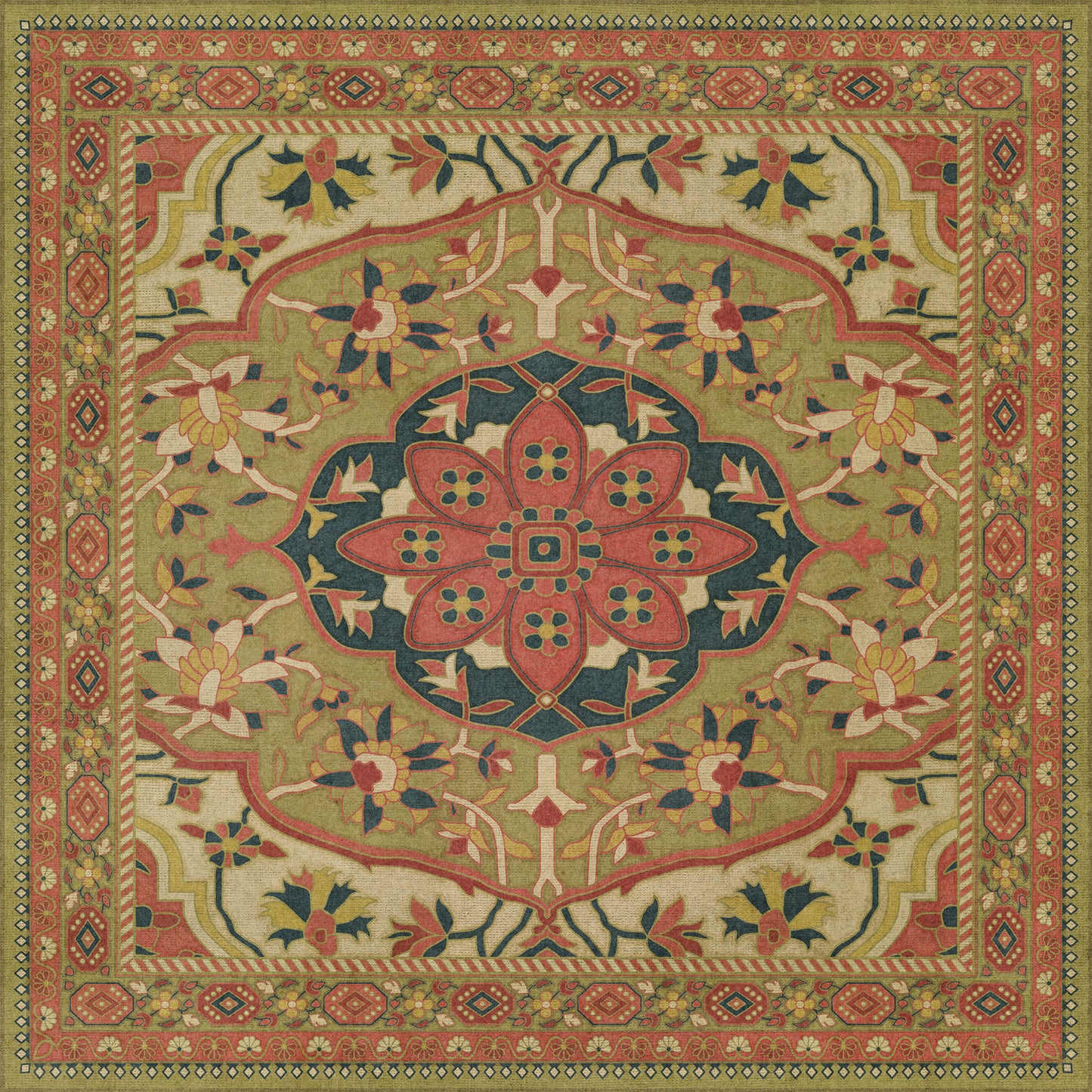 Persian Bazaar - Farahan - Mehr 36x36 Vintage Vinyl Floorcloth