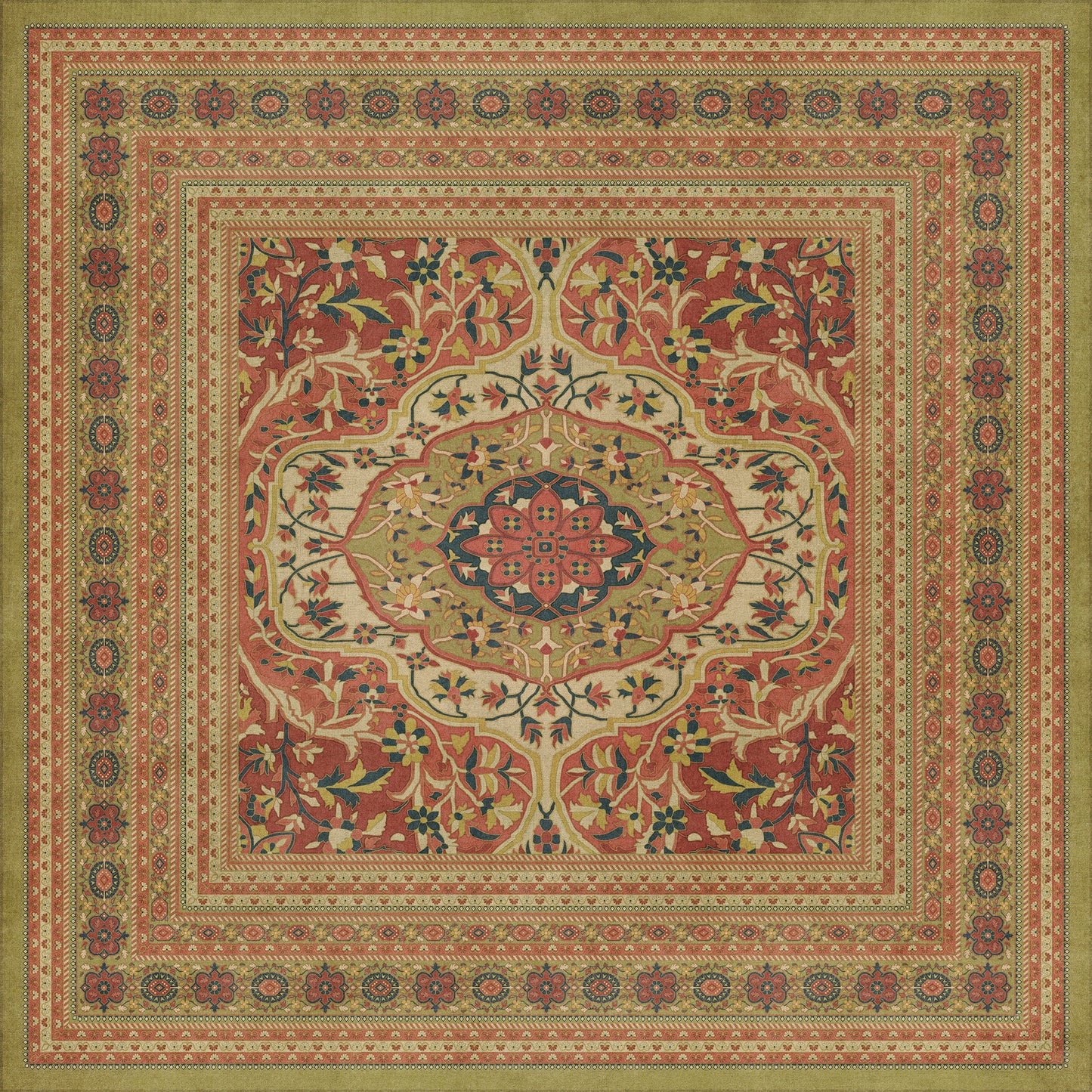 Persian Bazaar - Farahan - Mehr 96x96 Vintage Vinyl Floorcloth