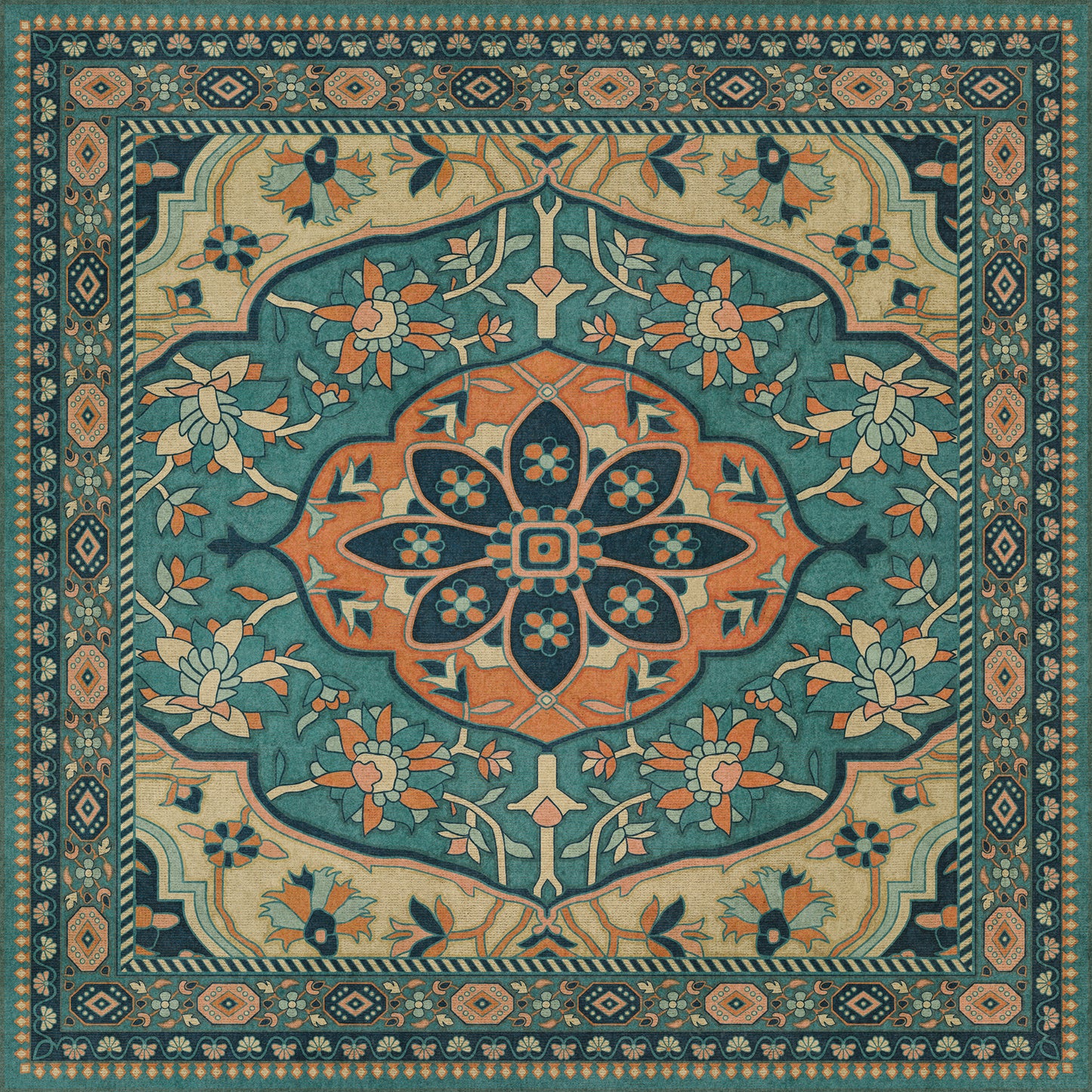 Persian Bazaar - Farahan - Ziba 36x36 Vintage Vinyl Floorcloth