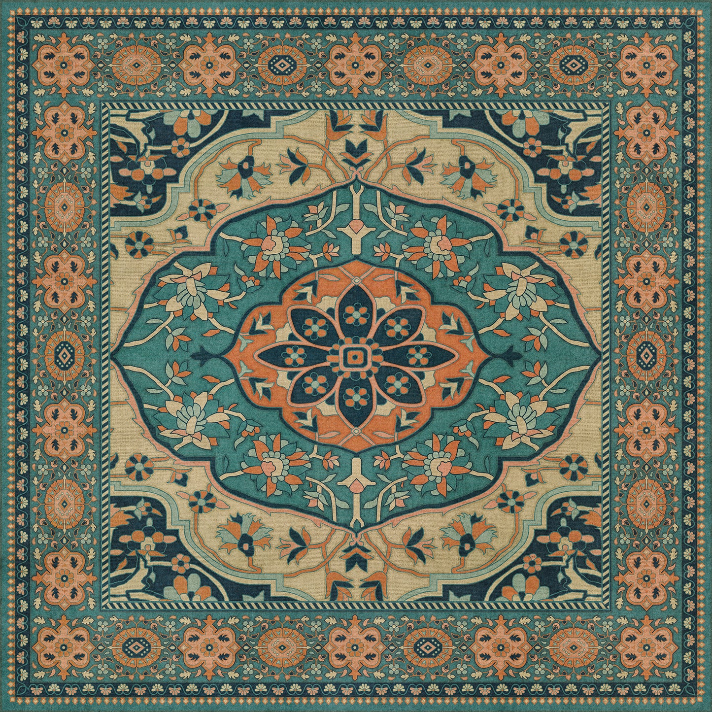 Persian Bazaar - Farahan - Ziba 48x48 Vintage Vinyl Floorcloth