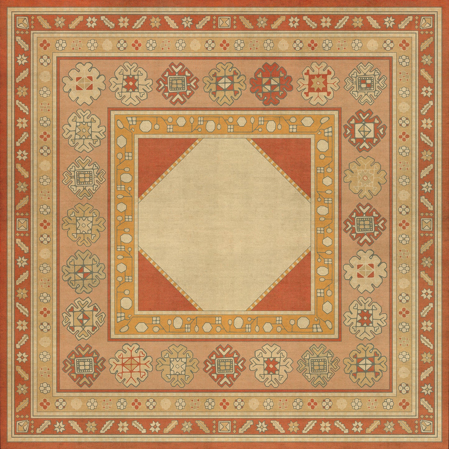 Persian Bazaar - Lombalo - Anoush 48x48 Vintage Vinyl Floorcloth