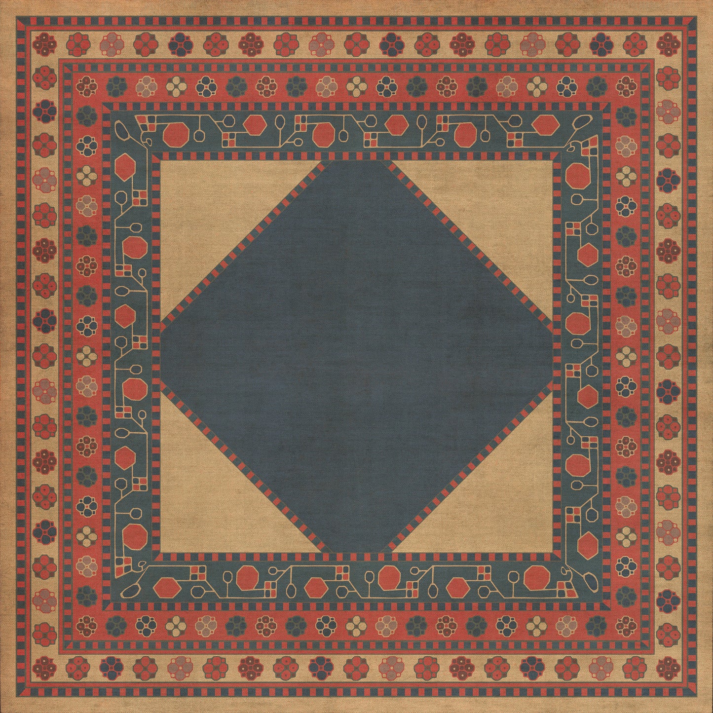 Persian Bazaar - Lombalo - Kohar 36x36 Vintage Vinyl Floorcloth
