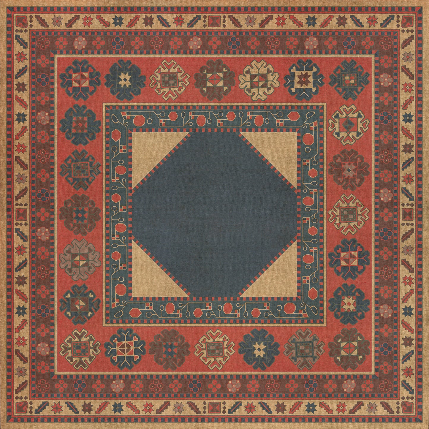 Persian Bazaar - Lombalo - Kohar 48x48 Vintage Vinyl Floorcloth