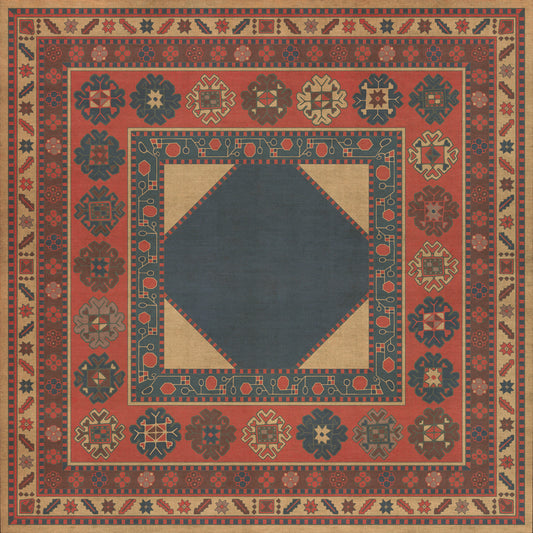 Persian Bazaar - Lombalo - Kohar 48x48 Vintage Vinyl Floorcloth