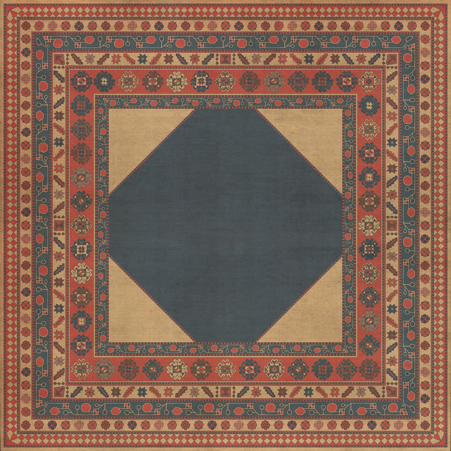 Persian Bazaar - Lombalo - Kohar 96x96 Vintage Vinyl Floorcloth