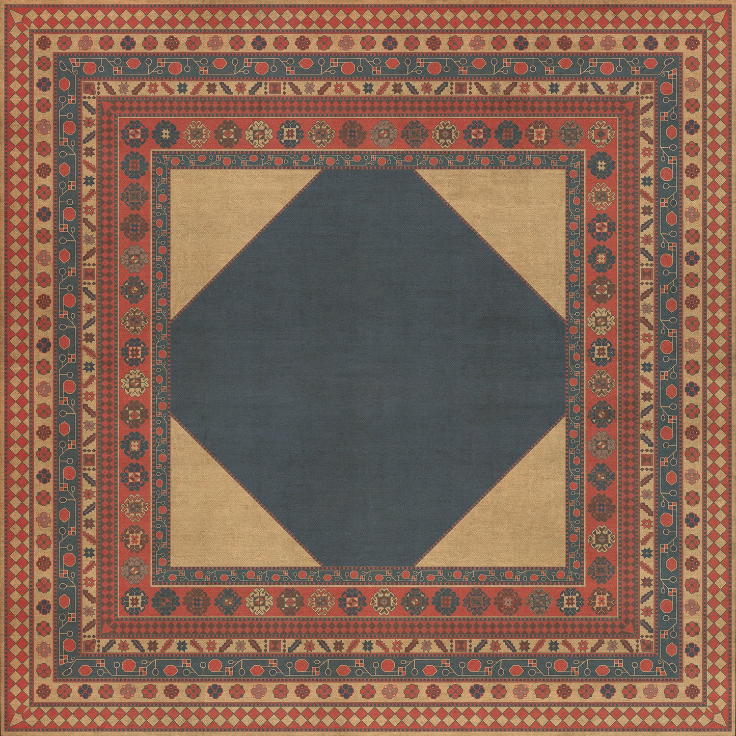 Persian Bazaar - Lombalo - Kohar 120x120 Vintage Vinyl Floorcloth