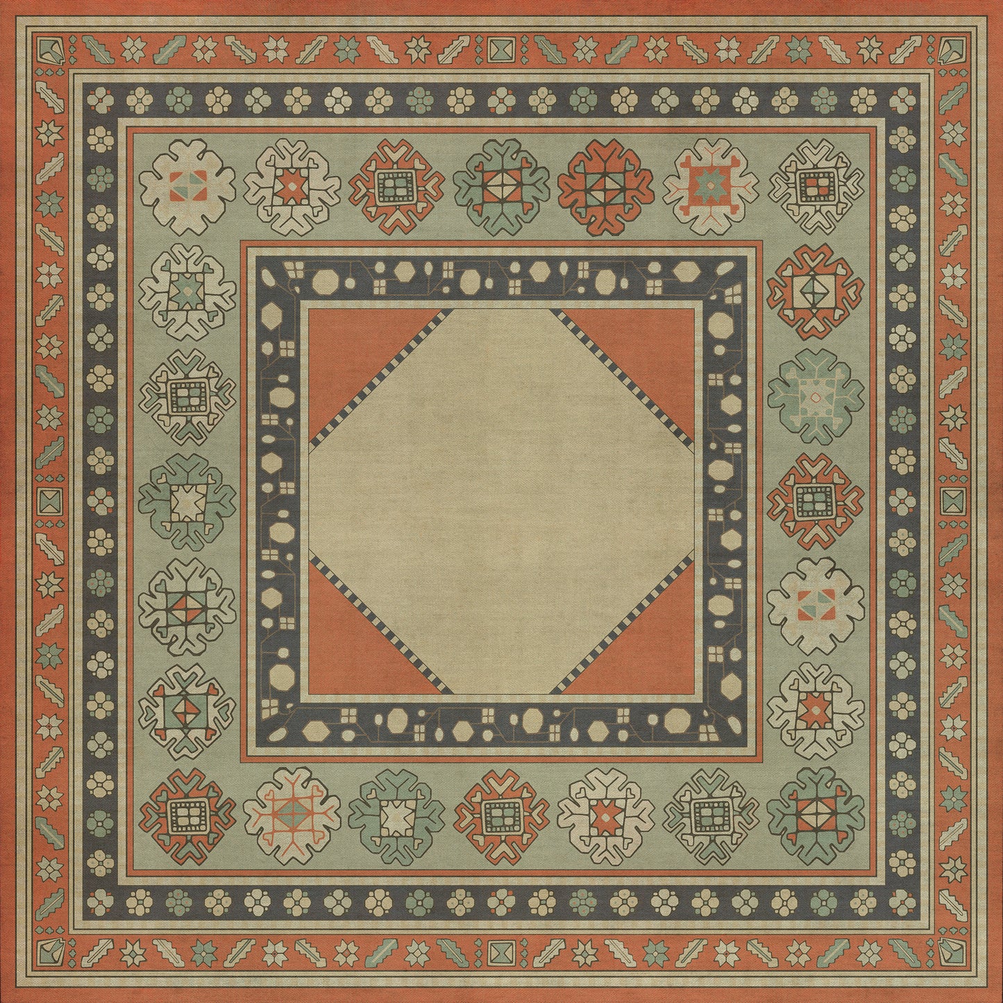 Persian Bazaar - Lombalo - Nazeli 48x48 Vintage Vinyl Floorcloth