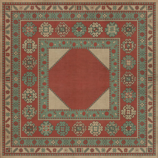 Persian Bazaar - Lombalo - Zartar 48x48 Vintage Vinyl Floorcloth