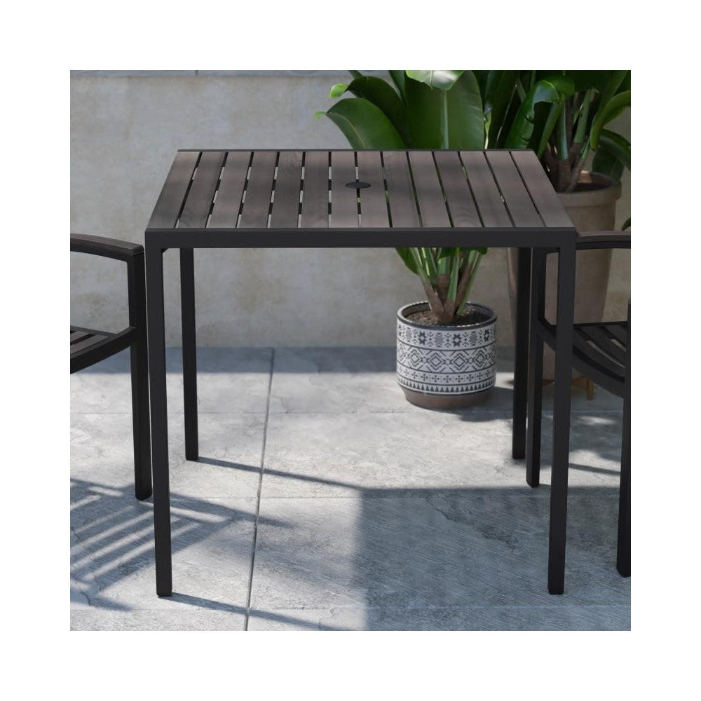35" SQ Gray Faux Teak Table