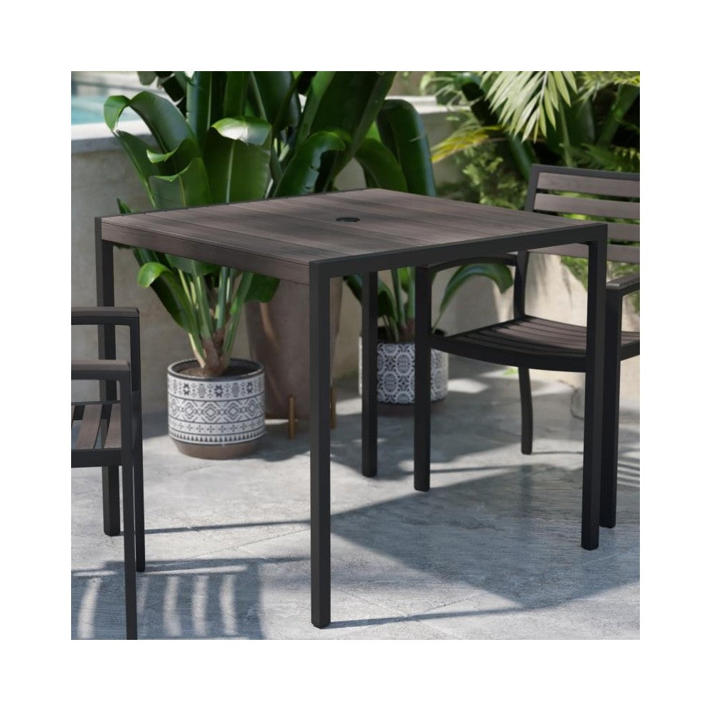 35" SQ Gray Faux Teak Table