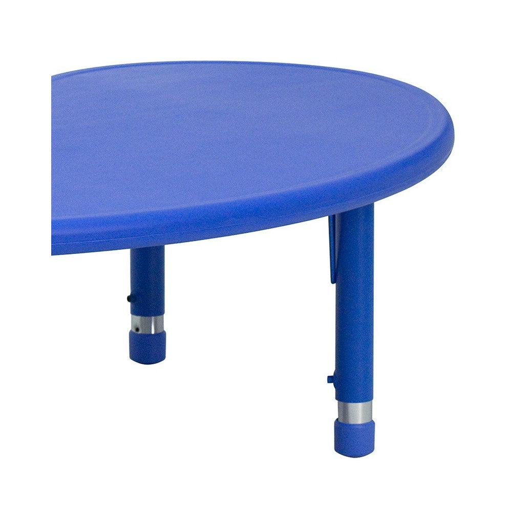 35''W x 65''L Half-Moon Blue Plastic Height Adjustable Activity Table