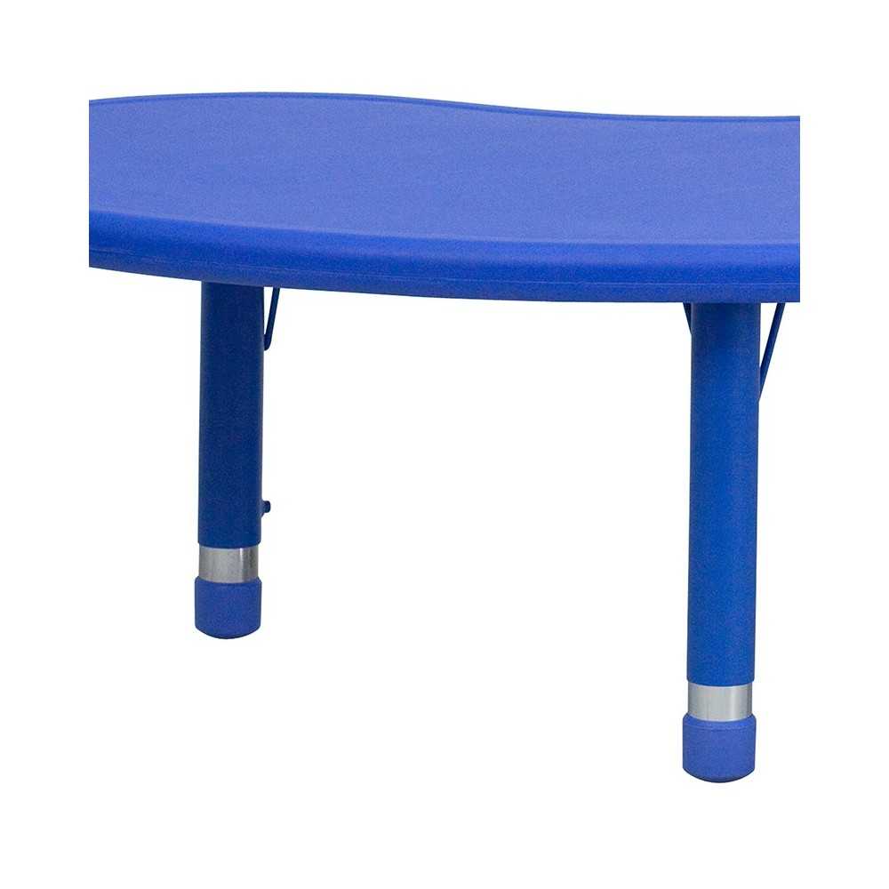 35''W x 65''L Half-Moon Blue Plastic Height Adjustable Activity Table