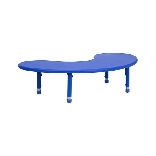 35''W x 65''L Half-Moon Blue Plastic Height Adjustable Activity Table