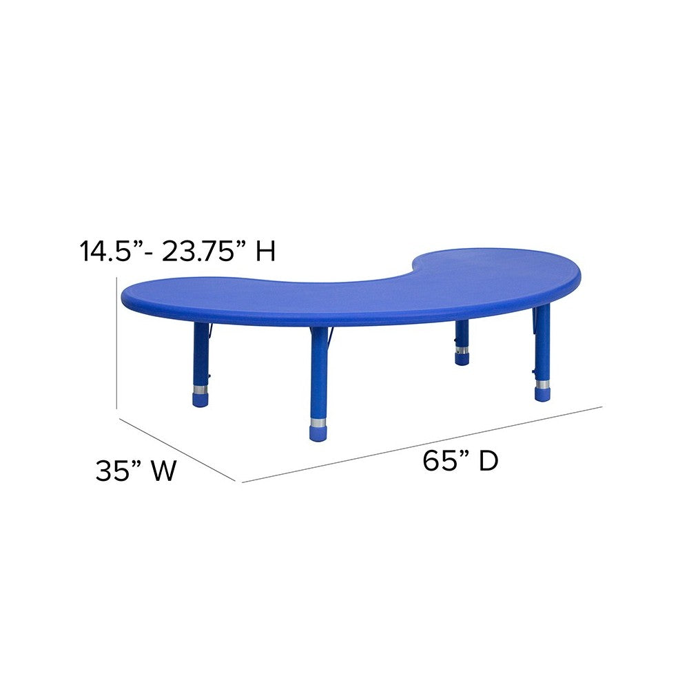 35''W x 65''L Half-Moon Blue Plastic Height Adjustable Activity Table