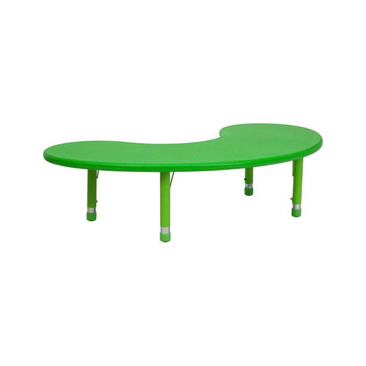 35''W x 65''L Half-Moon Green Plastic Height Adjustable Activity Table