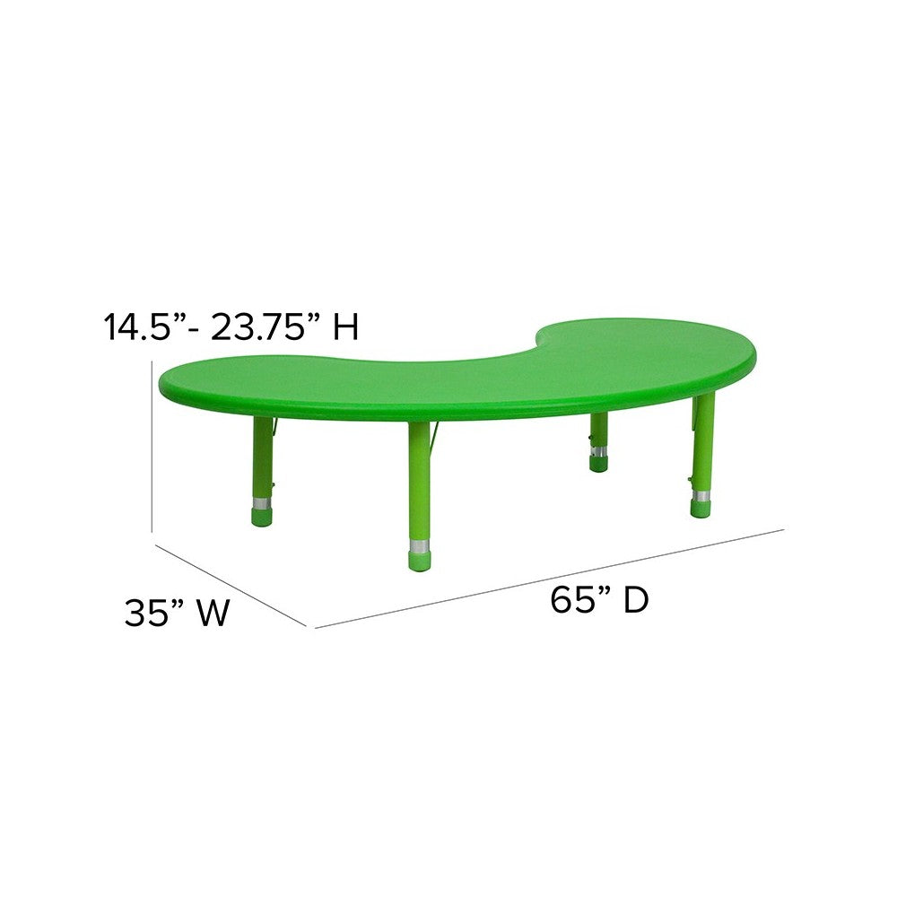 35''W x 65''L Half-Moon Green Plastic Height Adjustable Activity Table