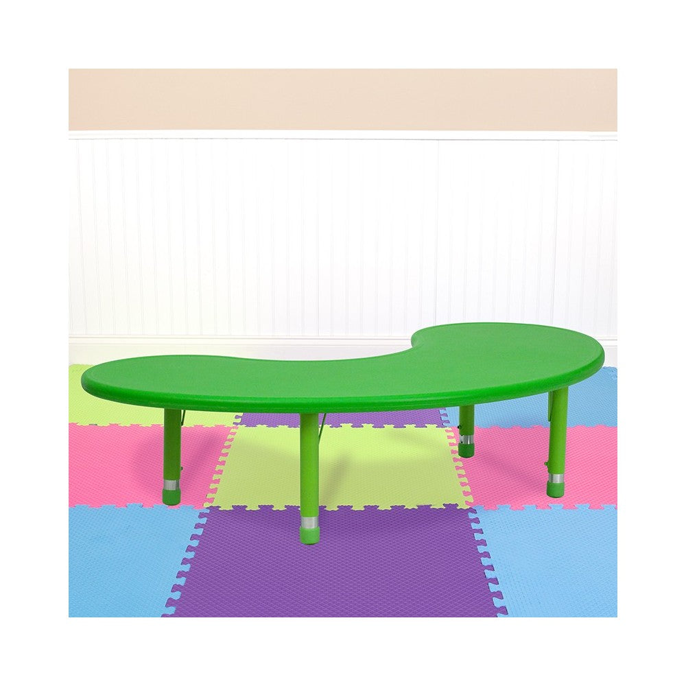 35''W x 65''L Half-Moon Green Plastic Height Adjustable Activity Table