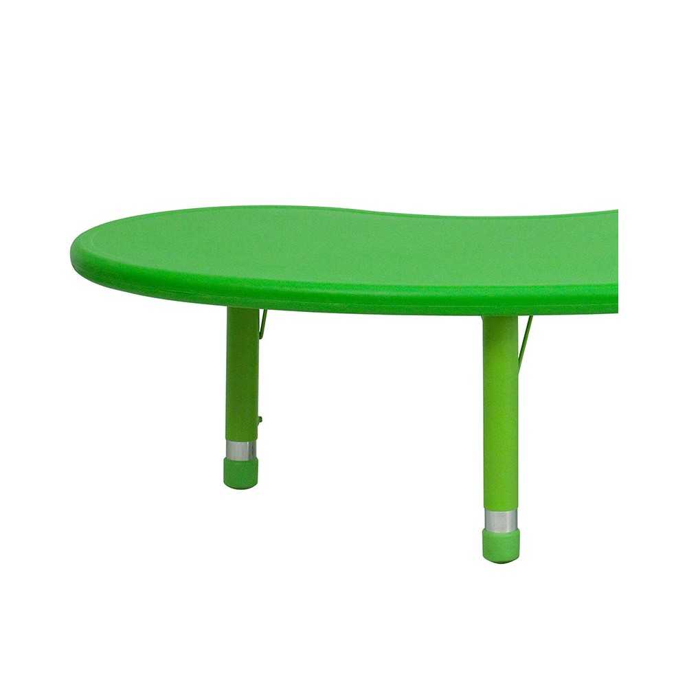 35''W x 65''L Half-Moon Green Plastic Height Adjustable Activity Table