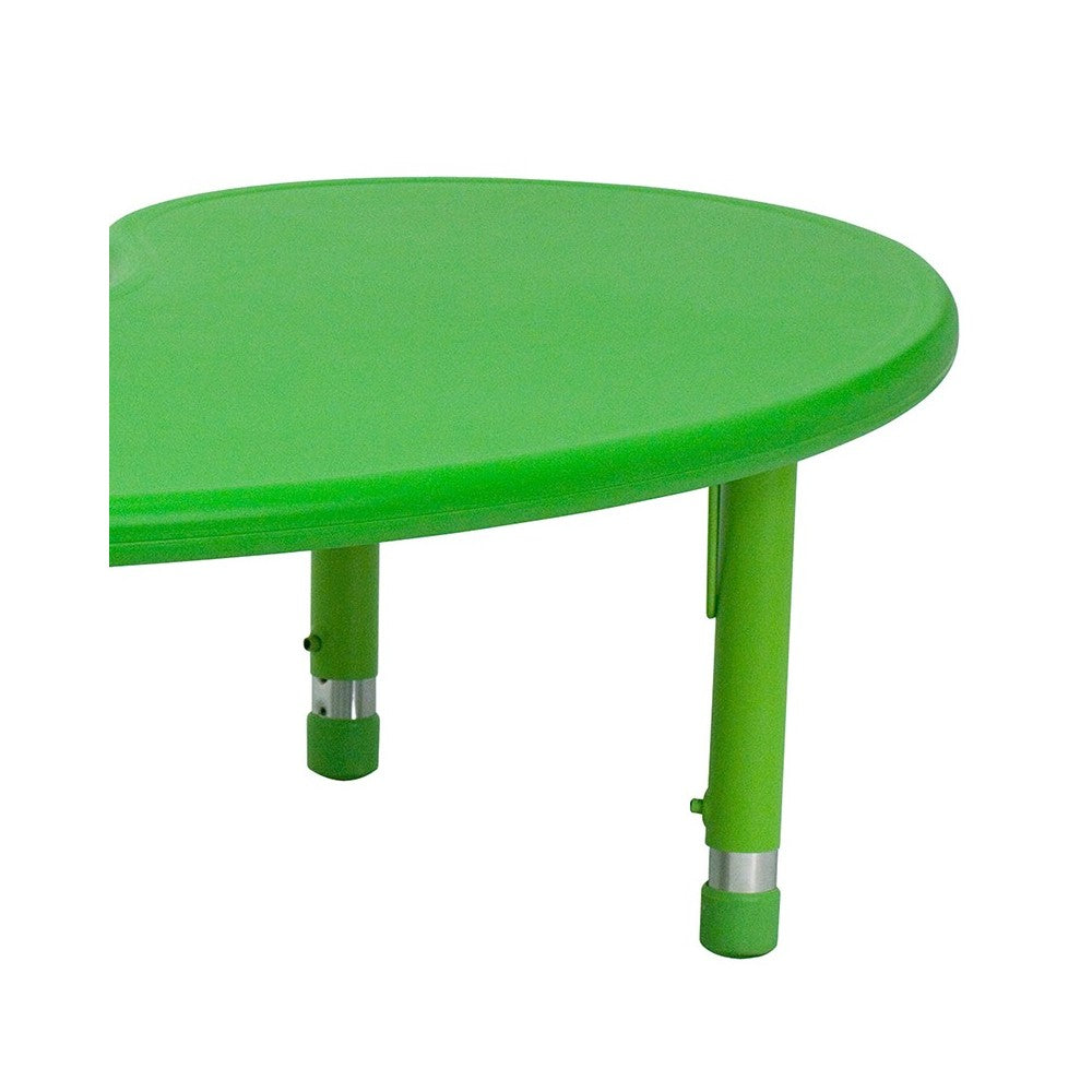 35''W x 65''L Half-Moon Green Plastic Height Adjustable Activity Table