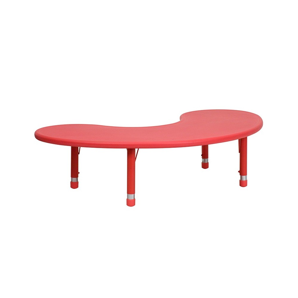 35''W x 65''L Half-Moon Red Plastic Height Adjustable Activity Table