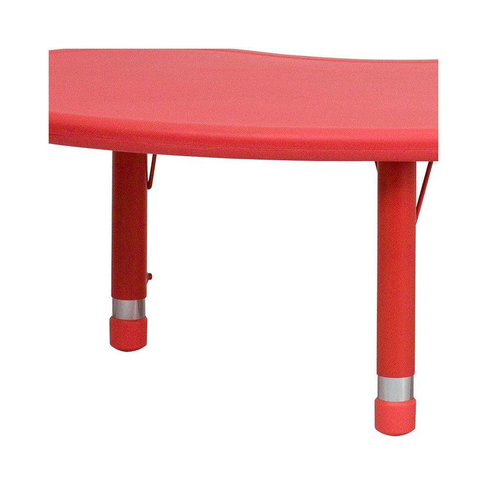 35''W x 65''L Half-Moon Red Plastic Height Adjustable Activity Table