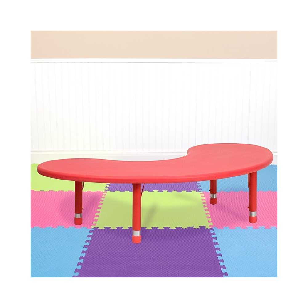 35''W x 65''L Half-Moon Red Plastic Height Adjustable Activity Table