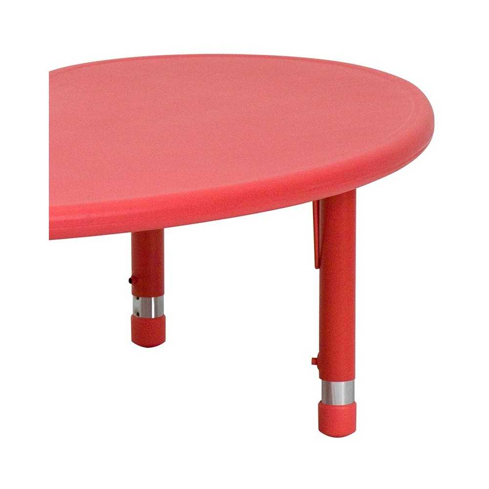 35''W x 65''L Half-Moon Red Plastic Height Adjustable Activity Table