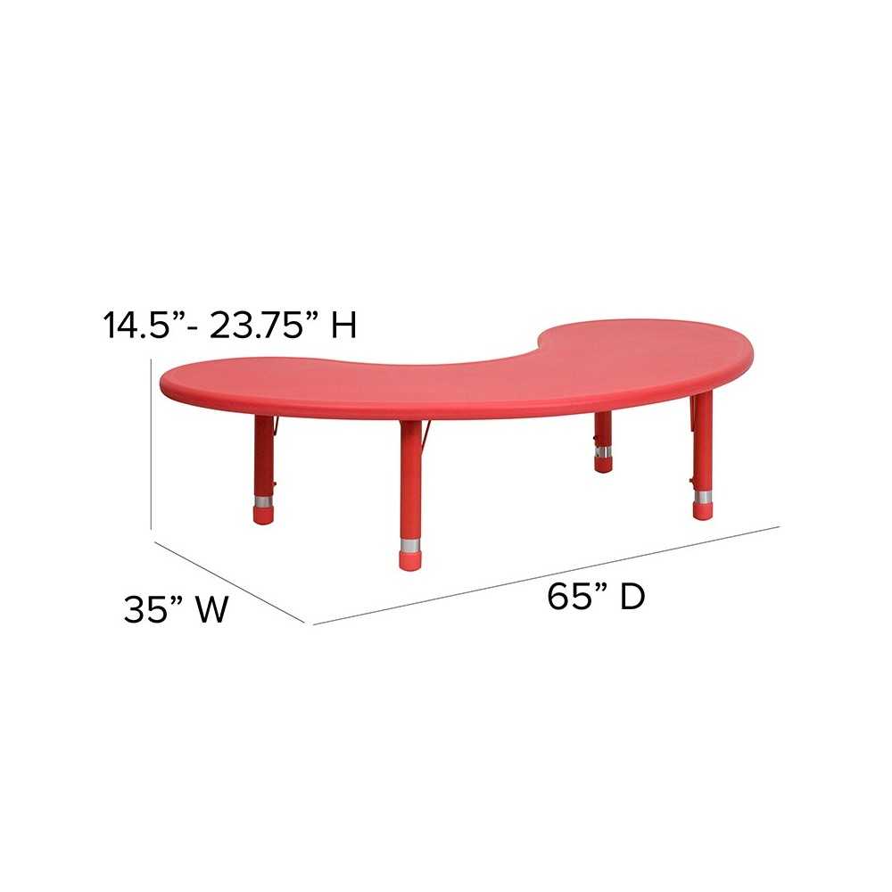 35''W x 65''L Half-Moon Red Plastic Height Adjustable Activity Table