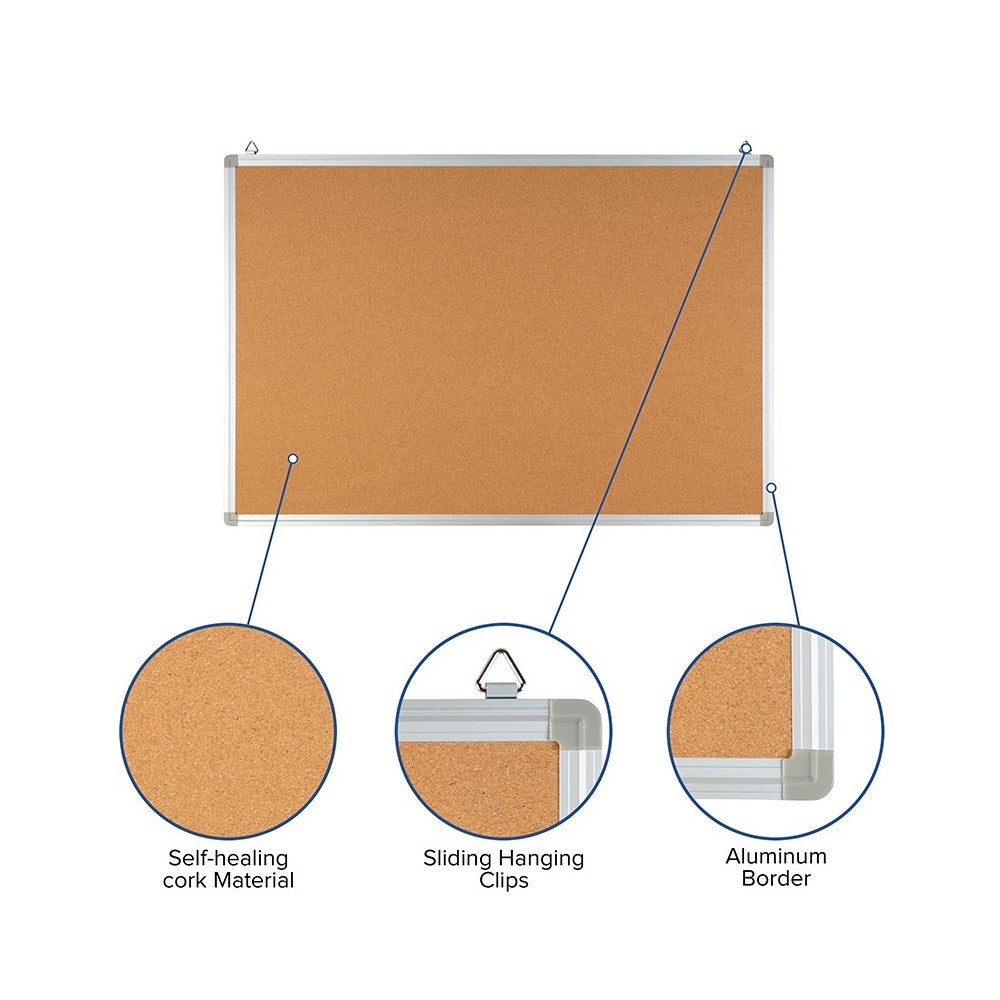 35.5"W x 23.5"H Natural Cork Board with Aluminum Frame