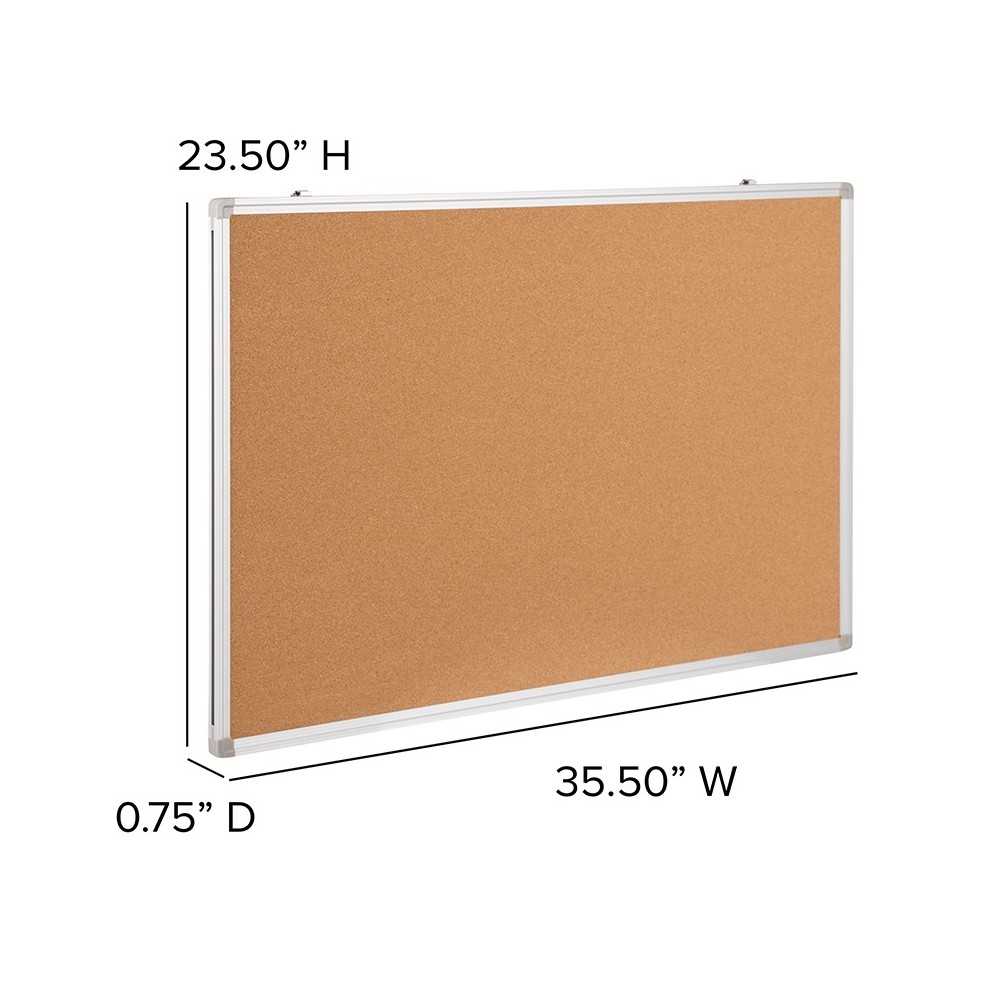 35.5"W x 23.5"H Natural Cork Board with Aluminum Frame
